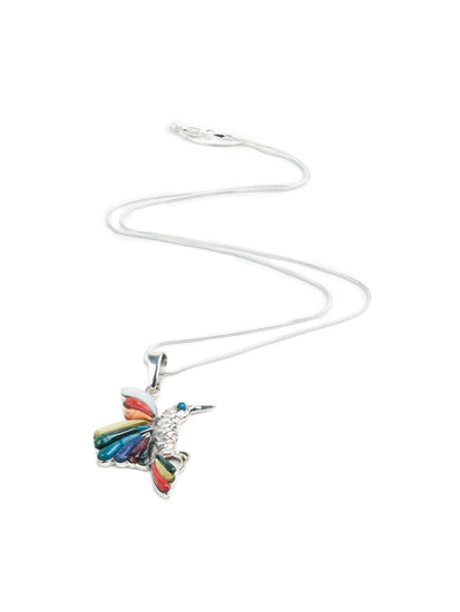 Peruvian Sacred Hummingbird - Sterling Silver Shell and Stone Inlay | j0013-Rainbow