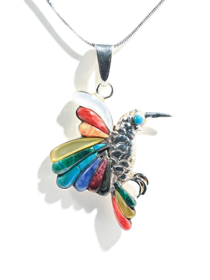 Peruvian Sacred Hummingbird - Sterling Silver Shell and Stone Inlay | j0013-Rainbow