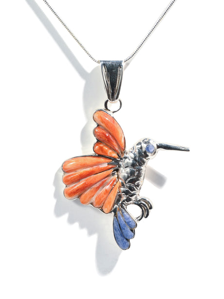 Peruvian Sacred Hummingbird - Sterling Silver Shell and Stone Inlay | j0013