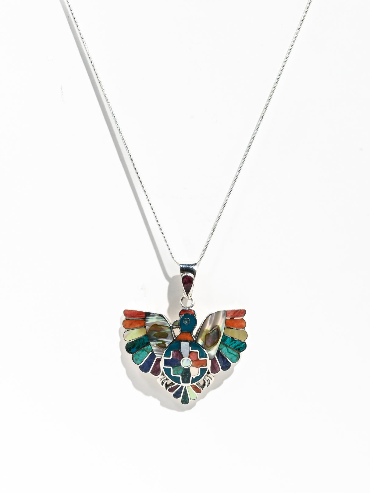 Peruvian Condor & Shield Pendant - 950 Sterling Silver Shell and Stone Inlay