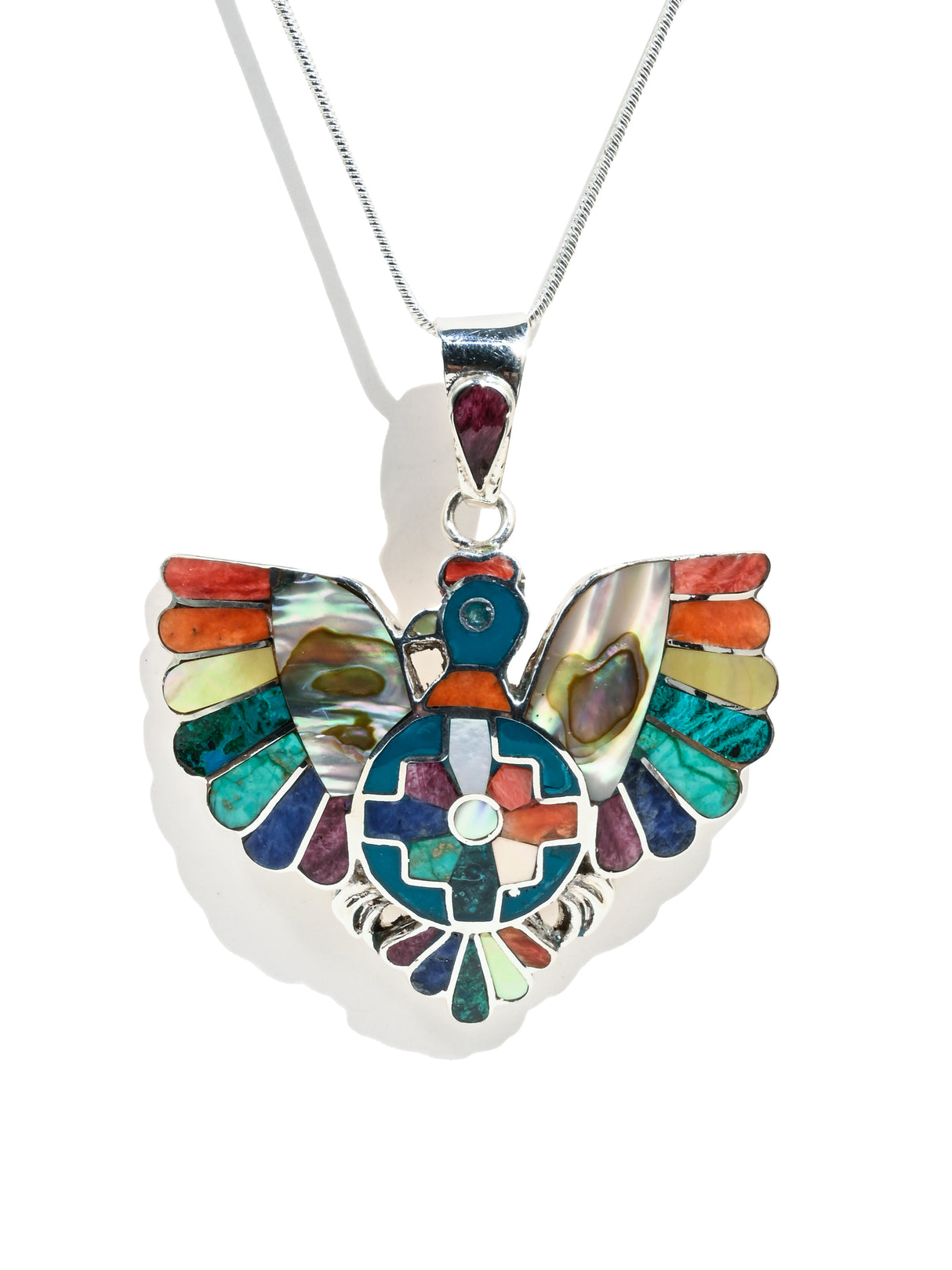 Peruvian Condor & Shield Pendant - 950 Sterling Silver Shell and Stone Inlay