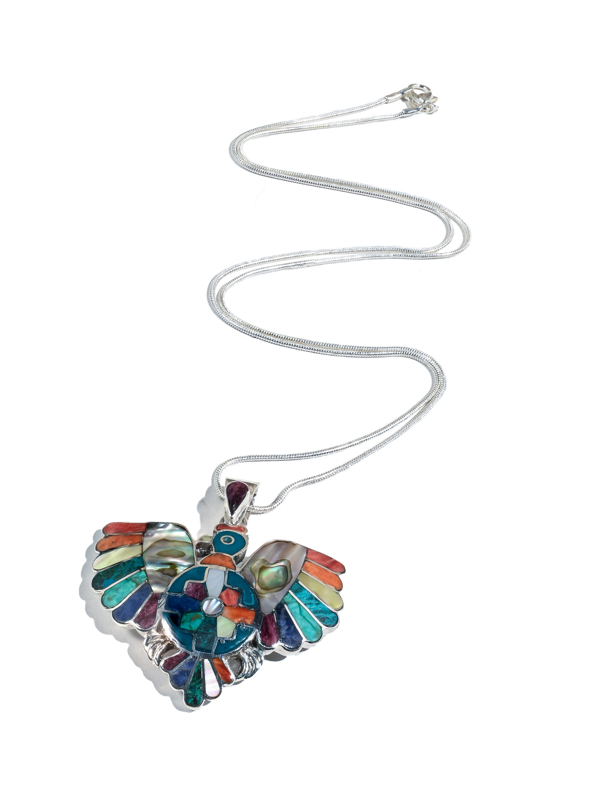 Peruvian Condor & Shield Pendant - 950 Sterling Silver Shell and Stone Inlay