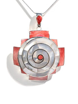 Peruvian Chakana Spiral Shell Inlay Pendant Necklace - Sterling Silver