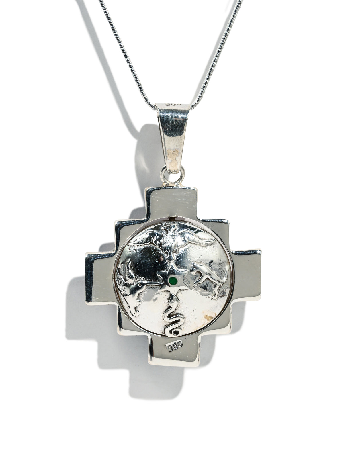 Four Directions Totem Peruvian Chakana Pendant Necklace, Reversible - 950 Sterling Silver