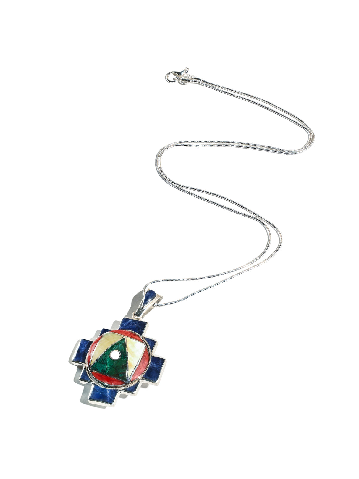 Four Directions Totem Peruvian Chakana Pendant Necklace, Reversible - 950 Sterling Silver