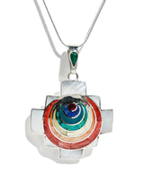 Sterling Silver Peruvian Shell and Stone Chakana Chakra Necklace
