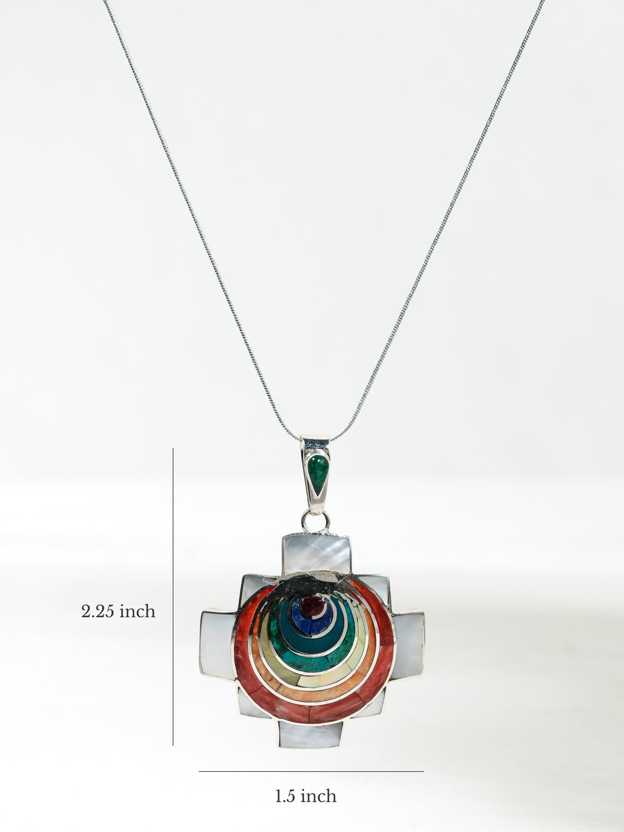 Sterling Silver Peruvian Shell and Stone Chakana Chakra Necklace