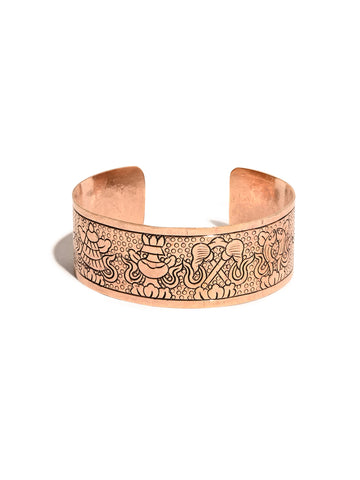 Tibetan Eight Auspicious Symbols Copper Cuff Bracelet - Adjustable