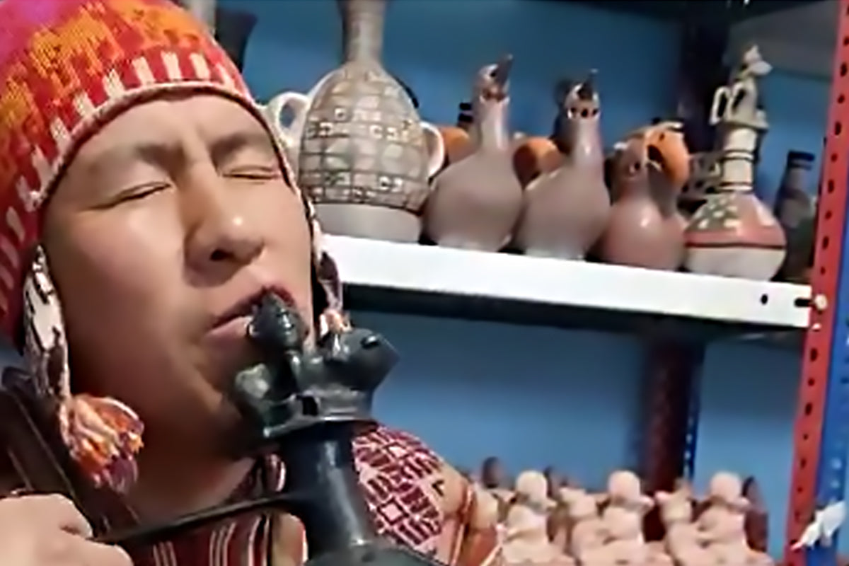 Huaco Silbador-Peruvian Water Whistling Vessel - Shaman with Vessel Video | mmwv022