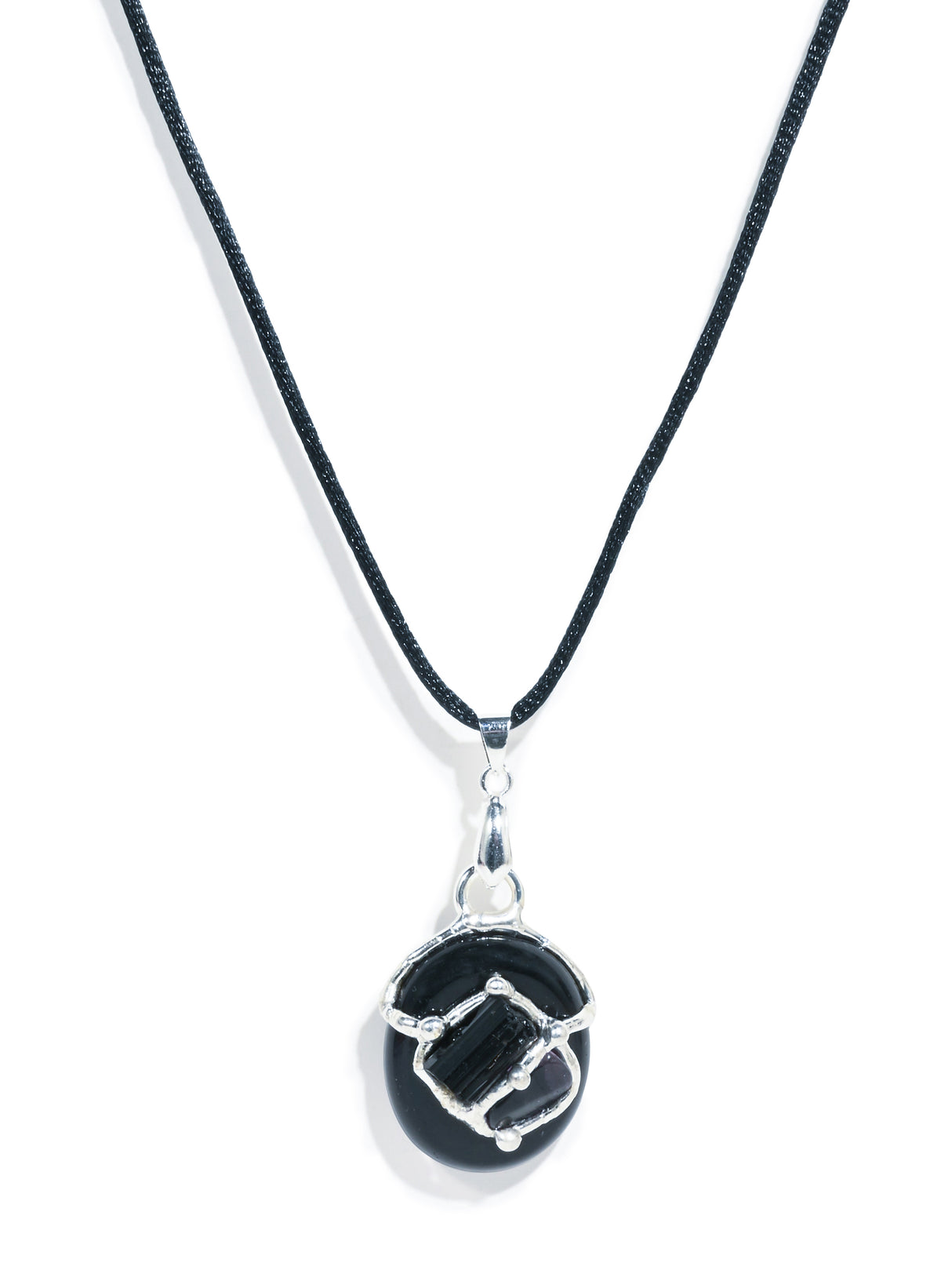 Protection Black Tourmaline Gem Drop Pendant Polished Tourmaline | js28-AG15