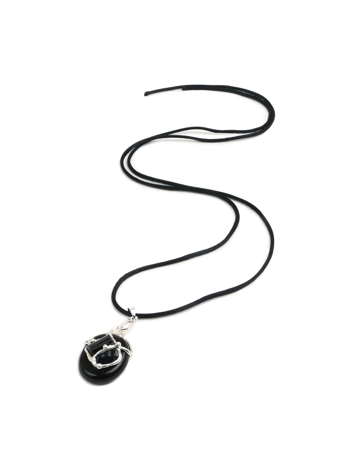 Protection Black Tourmaline Gem Drop Pendant Polished Tourmaline 1 | js28-AG15