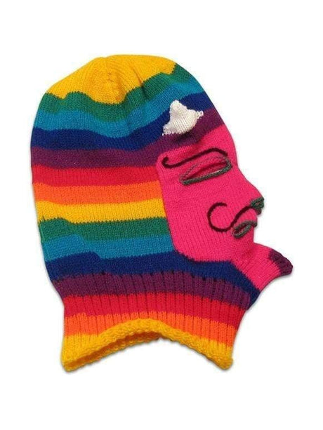 Masks Pink Face Knitted Mask - Waq'ollo - Rainbow Stripe