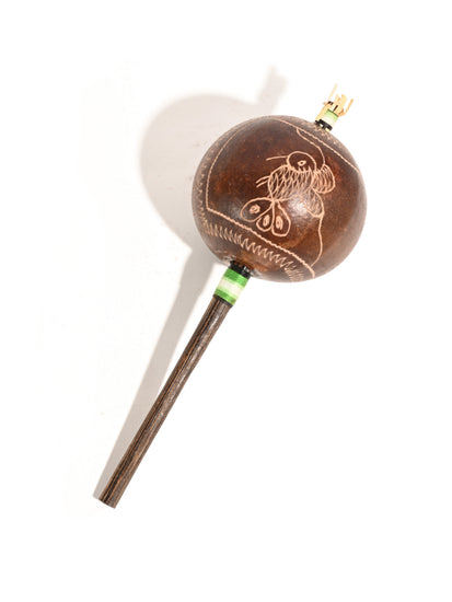 Peruvian Ceremonial Gourd Rattle - Handcrafted Hummingbird And Condor Design