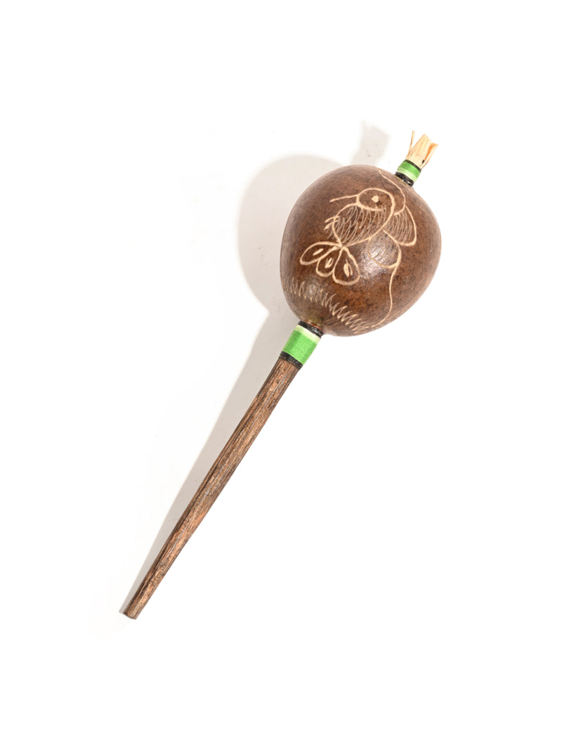 Peruvian Amazon Gourd Rattle - Hummingbird and Flower