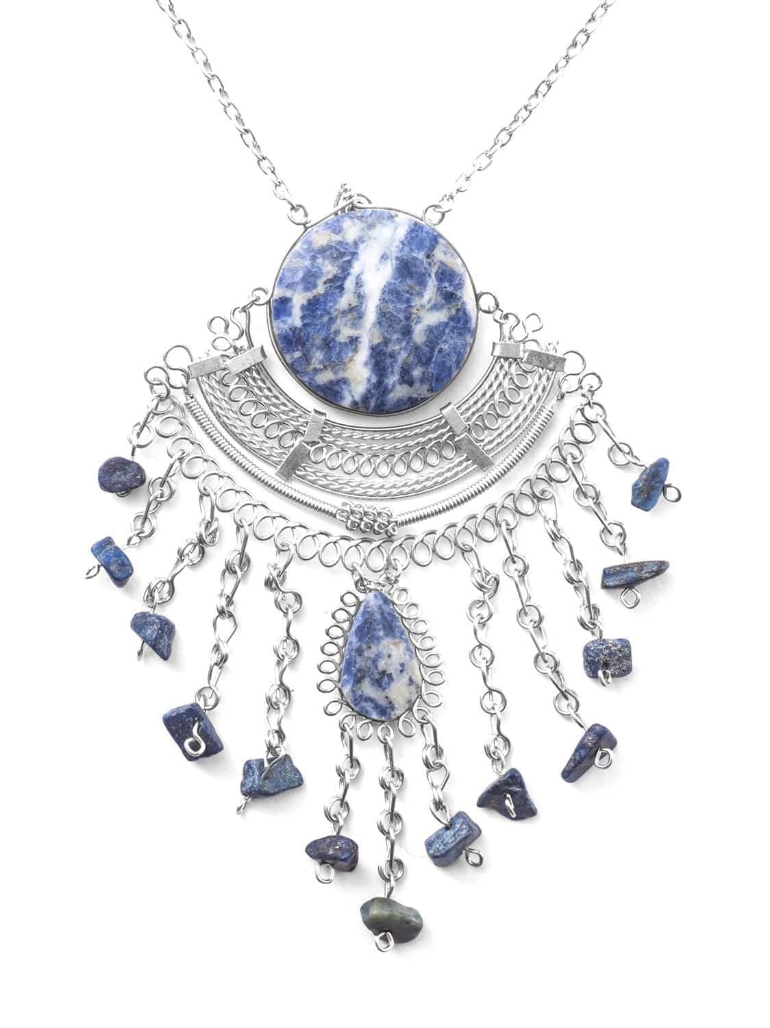 Necklaces Round Alpaca Silver Choker - Lapis Lazuli Stones | j0022-Round