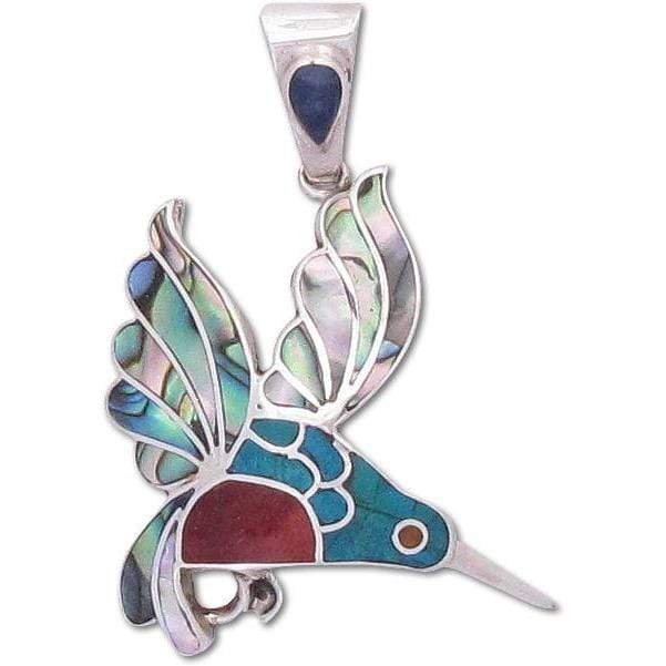 950 Sterling Silver Shell and Stone Inlay Peruvian Sacred Hummingbird Pendant