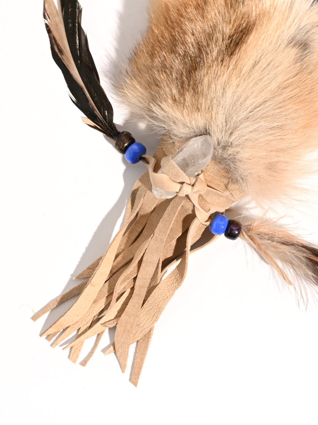 Sacred Prayer Feather Fan with Quartz | si0519-Narrow-Beige
