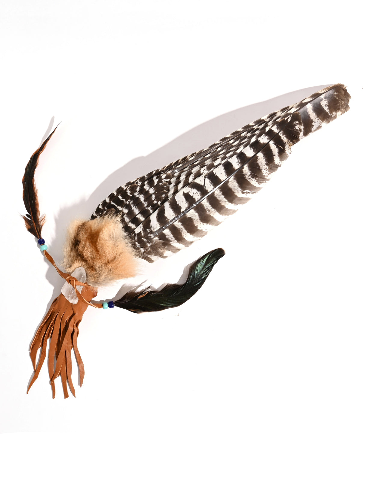 Sacred Prayer Feather Fan with Quartz 1 | si0519-Narrow-Tan