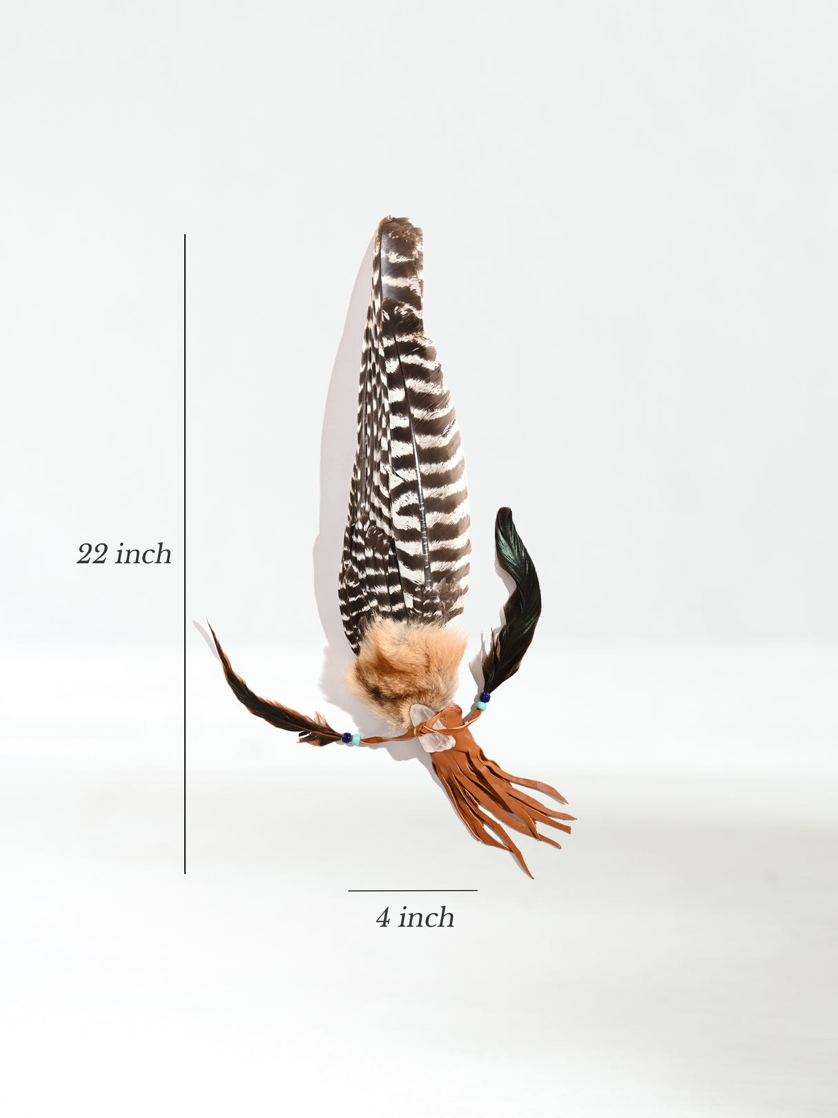 Sacred Prayer Feather Fan with Quartz Dimension | si0519-Narrow-Tan