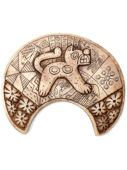 Stone Carving Andean Symbology Tile - Crescent Jaguar