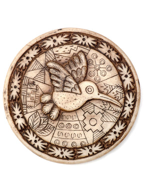 Stone Carving Andean Symbology Tile - Hummingbird - Round