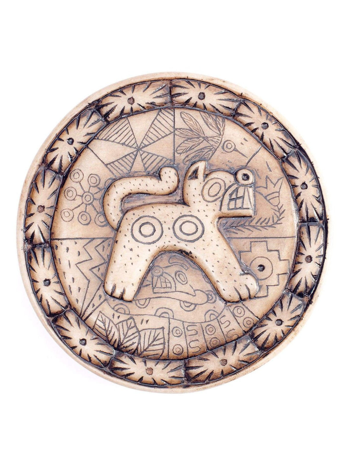 Stone Carving Andean Symbology Tile - Jaguar - Round
