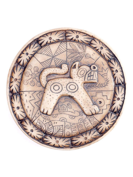 Stone Carving Andean Symbology Tile - Jaguar - Round