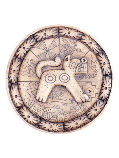 Stone Carving Andean Symbology Tile - Jaguar - Round