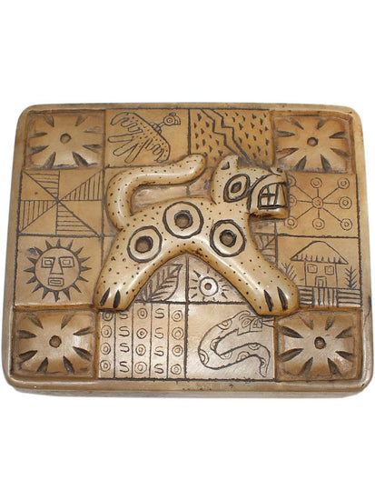 Stone Carving Andean Symbology Tile - Jaguar - Square