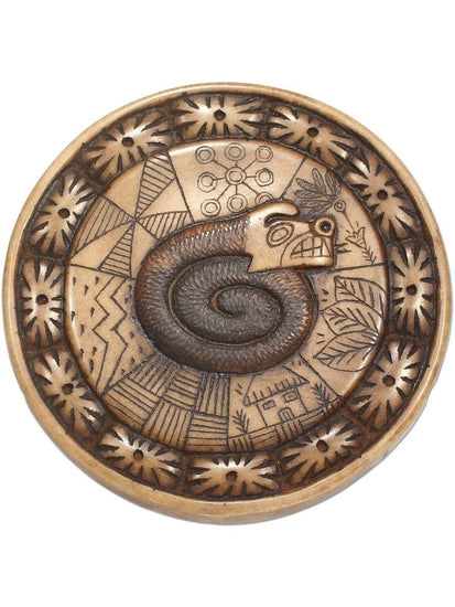 Stone Carving Andean Symbology Tile - Serpent - Round