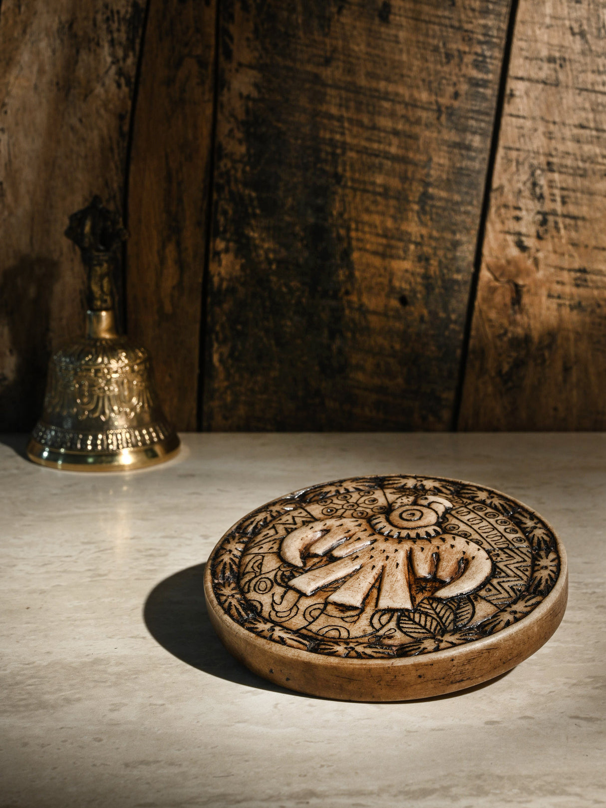Stone Carvings Andean Symbology Tile - Condor - Round