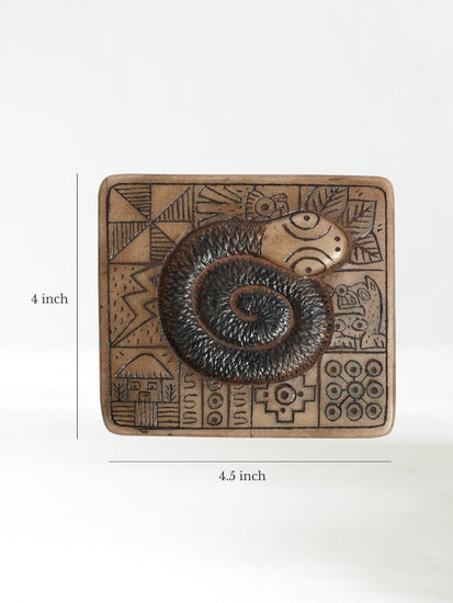Stone Carvings Andean Symbology Tile - Serpent - Square - Small