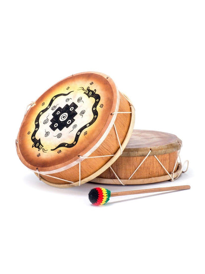 Two Sided Hand Drums Chakana Serpent Peruvian Round Two-Sided Hand Drum -9-10 in