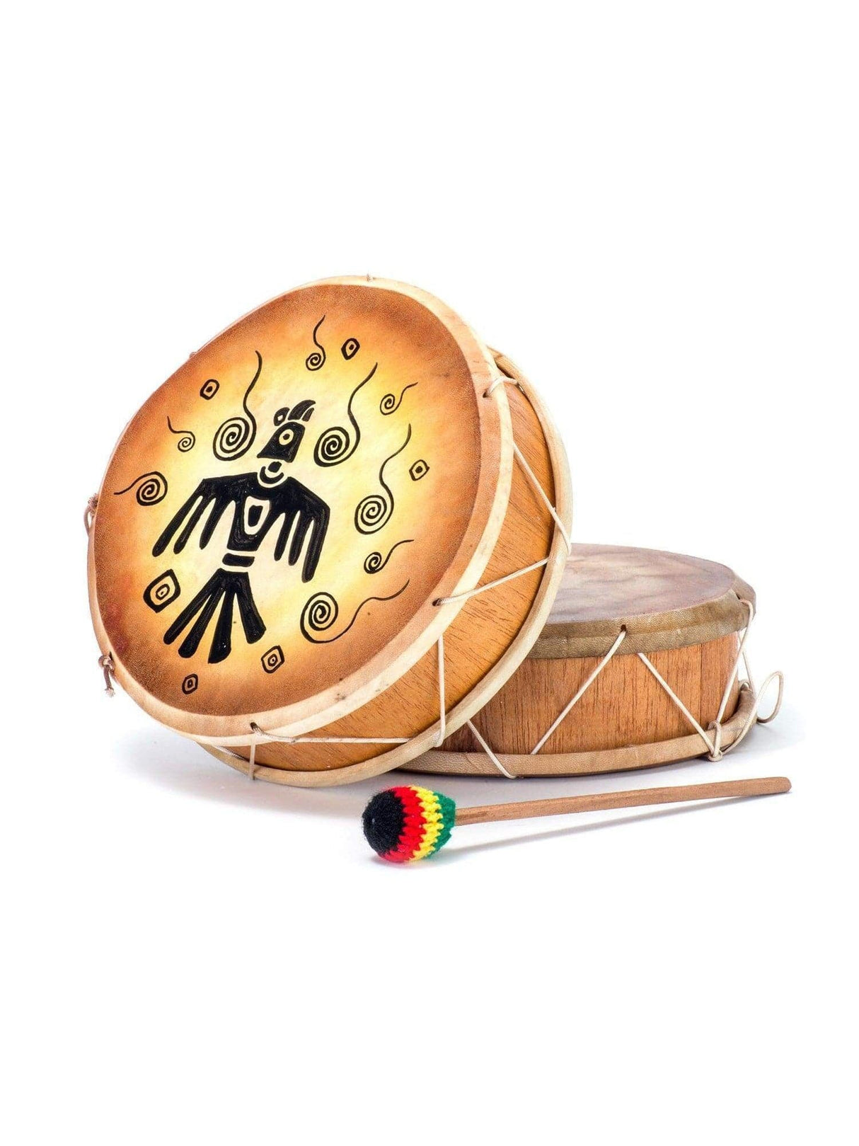 Two Sided Hand Drums Condor Swirl Peruvian Round Two-Sided Hand Drum -9-10 in