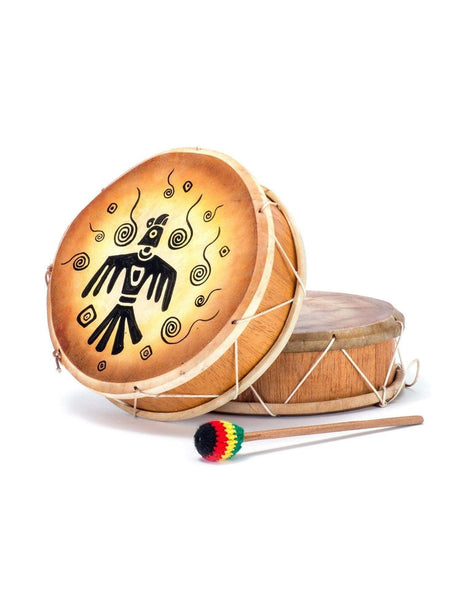 Two Sided Hand Drums Condor Swirl Peruvian Round Two-Sided Hand Drum -9-10 in