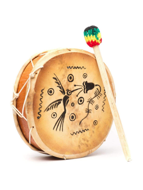 Two Sided Hand Drums Hummingbird Flower Peruvian Round Two-Sided Hand Drum -9-10 in
