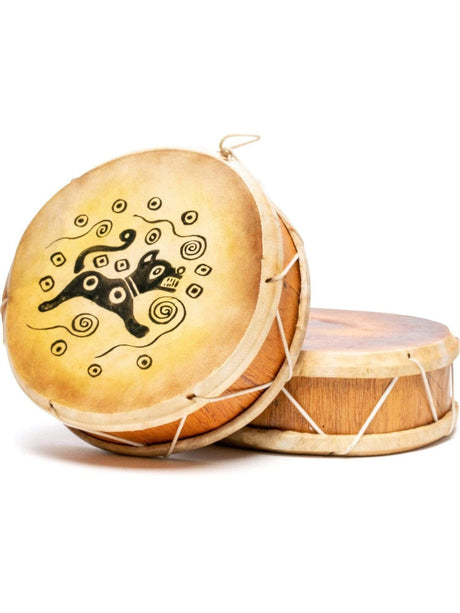 Two Sided Hand Drums Jaguar Peruvian Round Two-Sided Hand Drum - 8 in