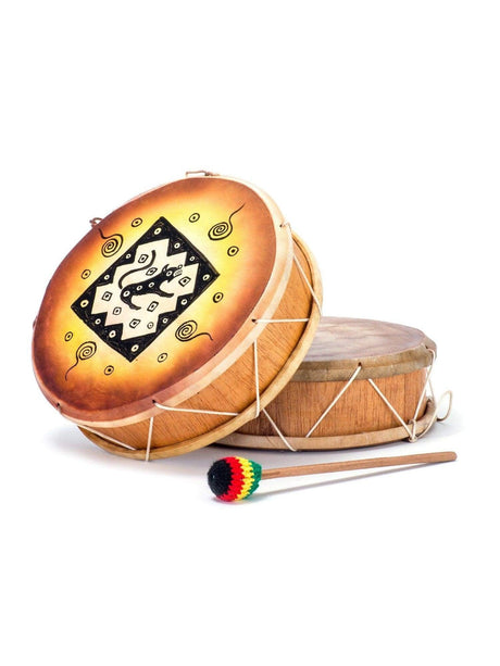 Two Sided Hand Drums Jaguar Peruvian Round Two-Sided Hand Drum -9-10 in
