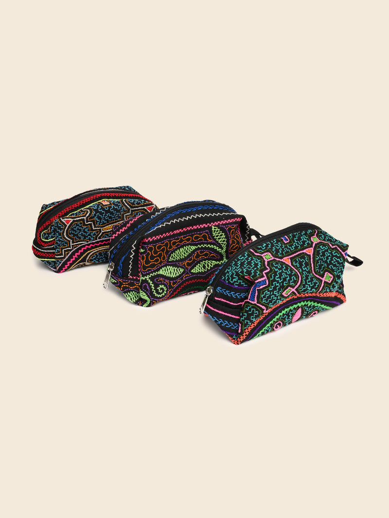Shipibo Embroidered Cube Zipper Pouch