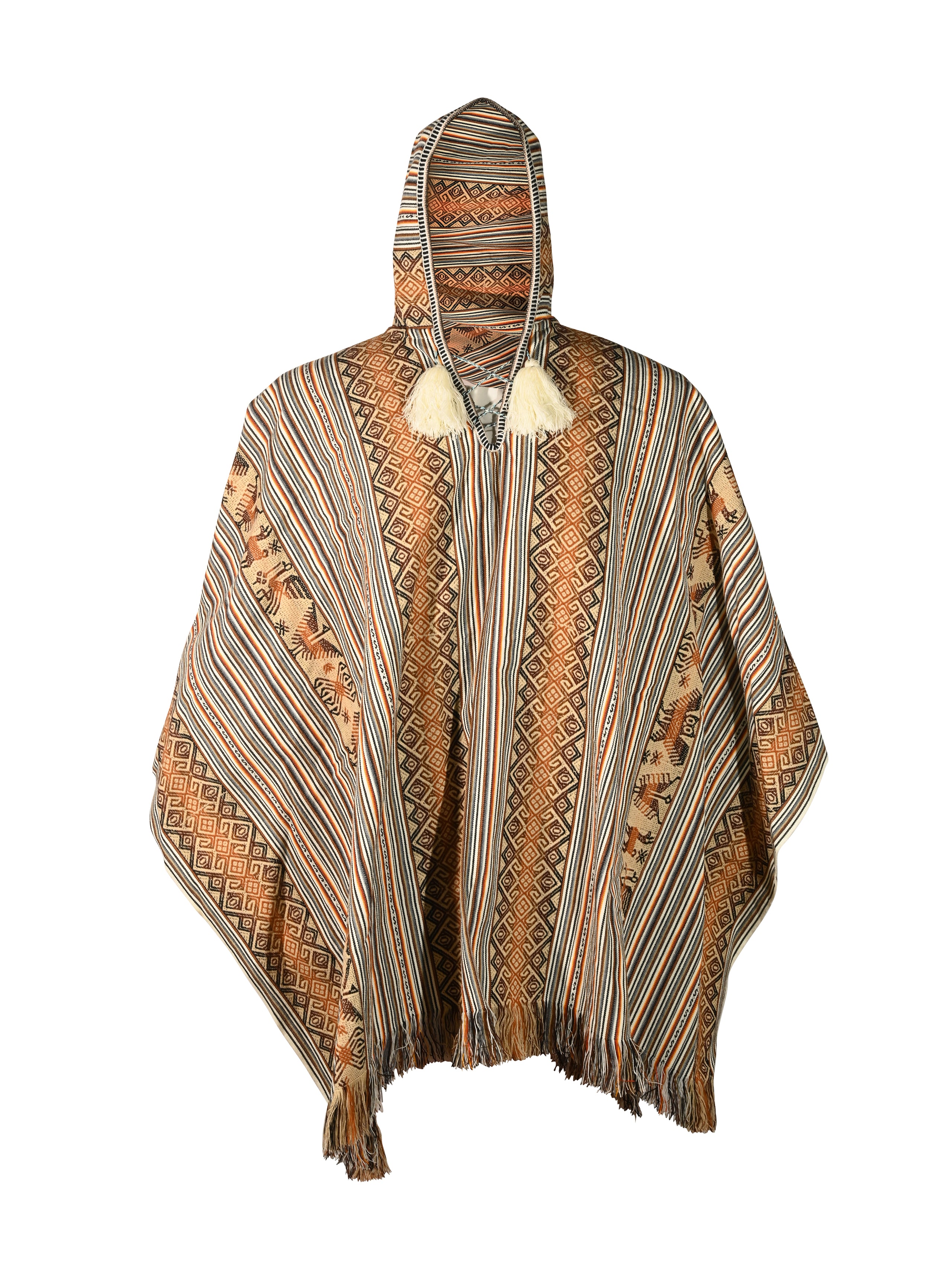 Allpa Hooded Peruvian Poncho - Cream - Shamans Market
