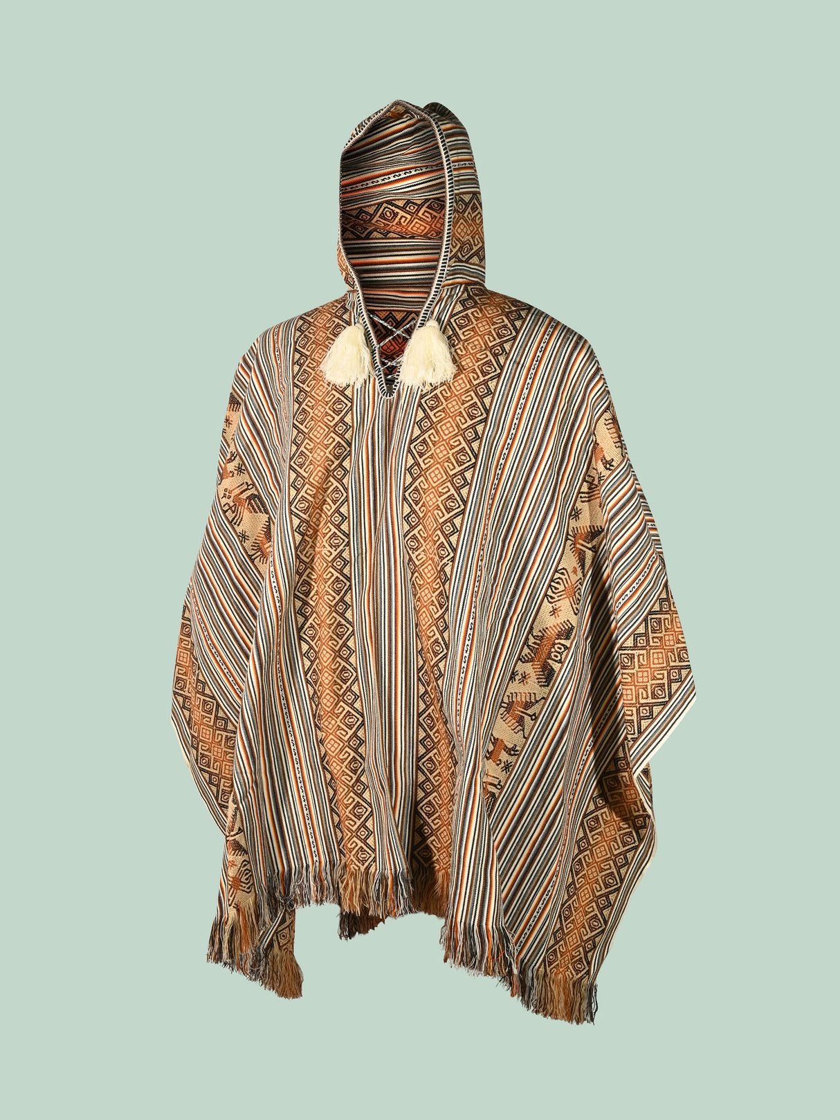 Alpaca Hooded Peruvian Poncho - Cream