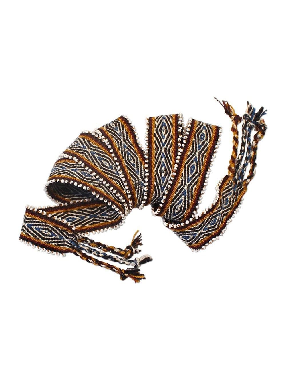 Watana Ties Black-Blue Watana Tie w/Beaded Trim