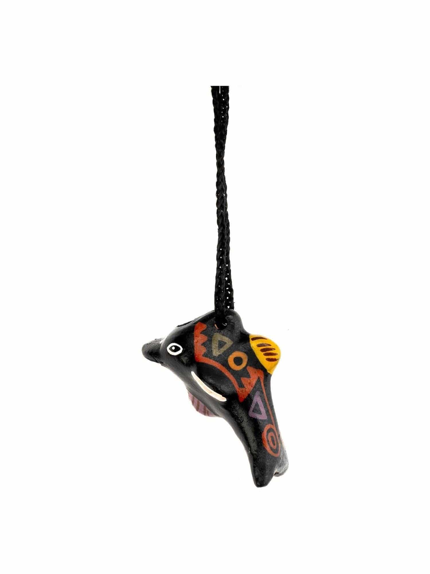 Whistles on Cord Black/Multi Singing Dolphin Clay Whistle on Cord