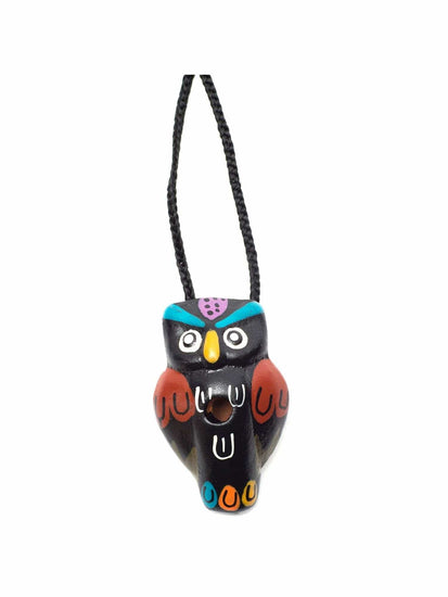Whistles on Cord Black Singing Owl Clay Whistle on Cord