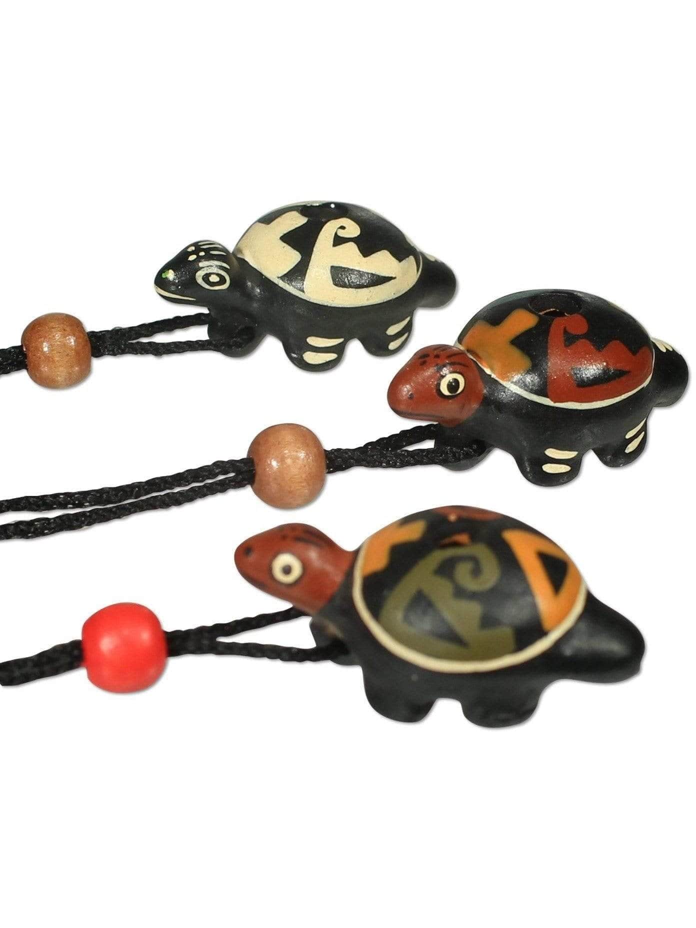 Whistles on Cord blk/wht Singing Turtle Clay Whistle on Cord