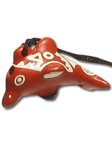 Whistles on Cord Red Singing Dolphin Clay Whistle on Cord