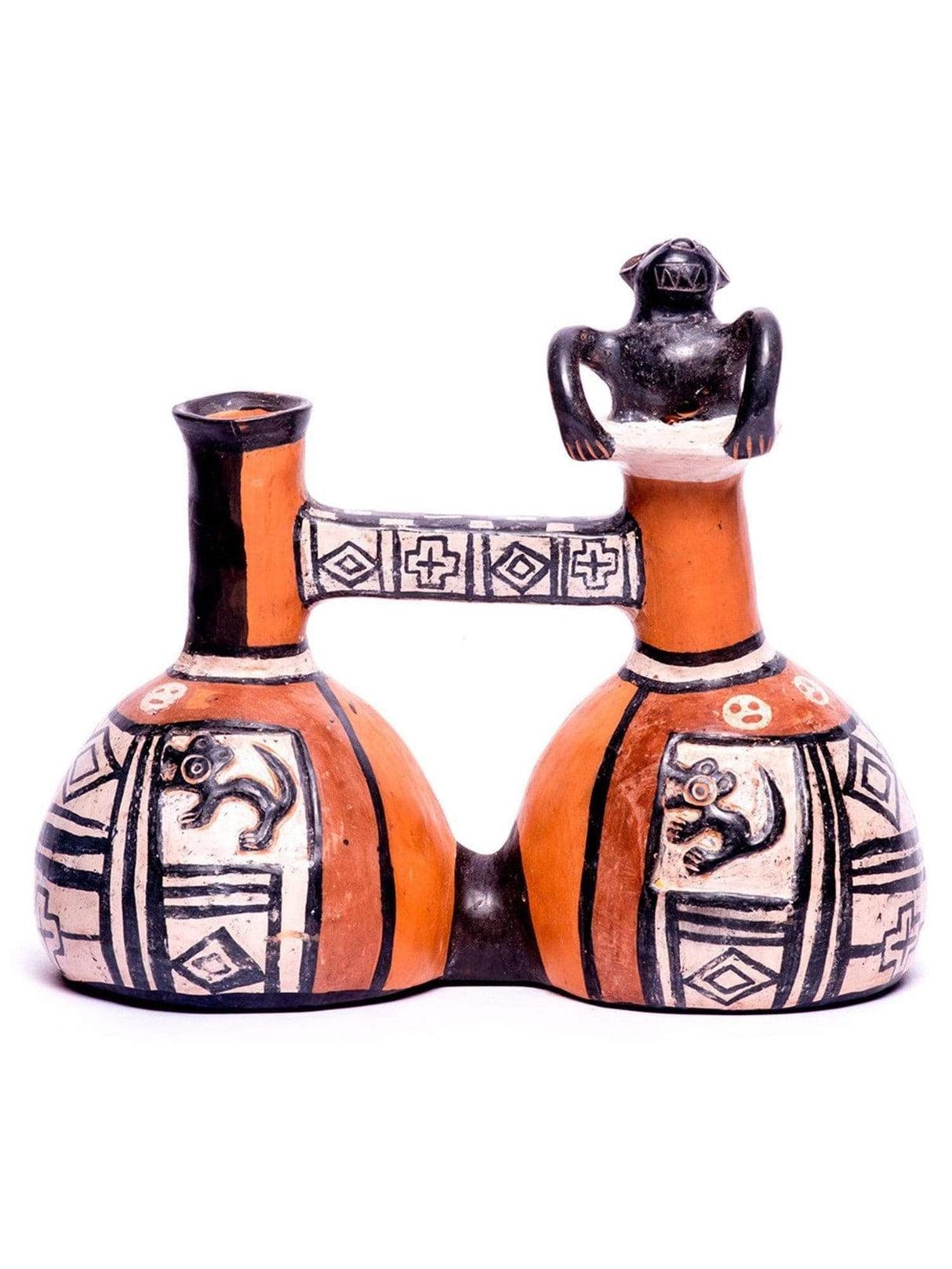 Whistling Vessels Orange Huaco Silbador-Peruvian Whistling Vessel - Jaguar