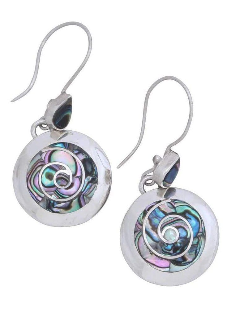 950 Sterling Silver Shell Inlay Wire Earrings