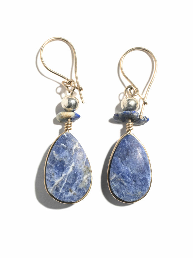 Alpaca Silver Wire Pierced Earrings Lapis Lazuli - 1.5 in | j0127