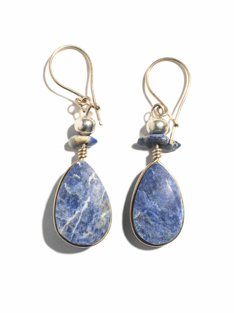 Alpaca Silver Wire Pierced Earrings Lapis Lazuli - 1.5 in